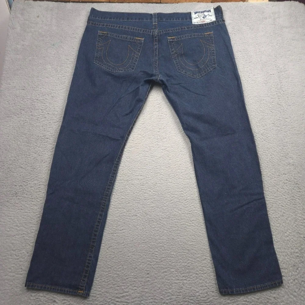 True Religion World Tour Jeans Men 44x34 Straight Leg Dark Wash Blue Denim
